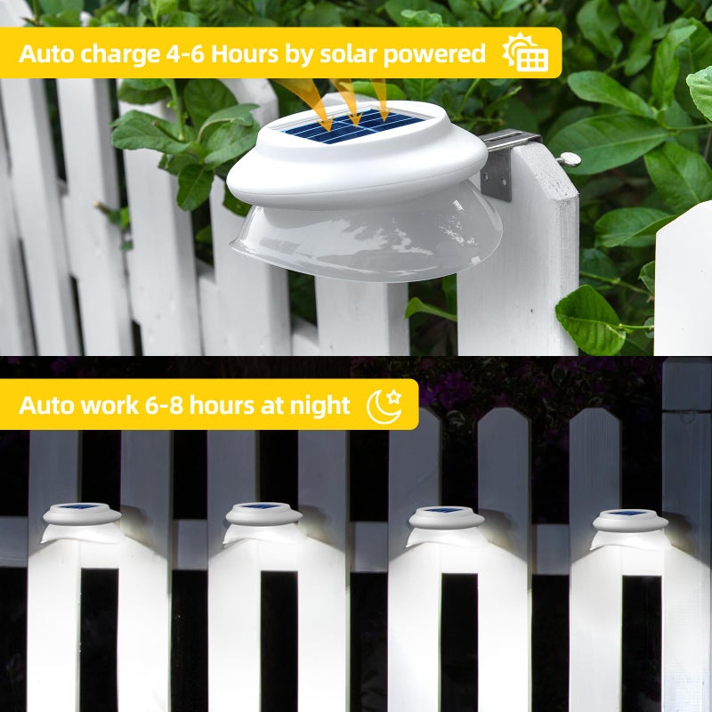 ROSHWEY Gutter Lights Solar Powered, 6 Pack Solar Patio Decor Lights with 9 LED Waterproof Fence Light for Eaves Garage Garden Landscape Pathway (Cool White) - Image 4